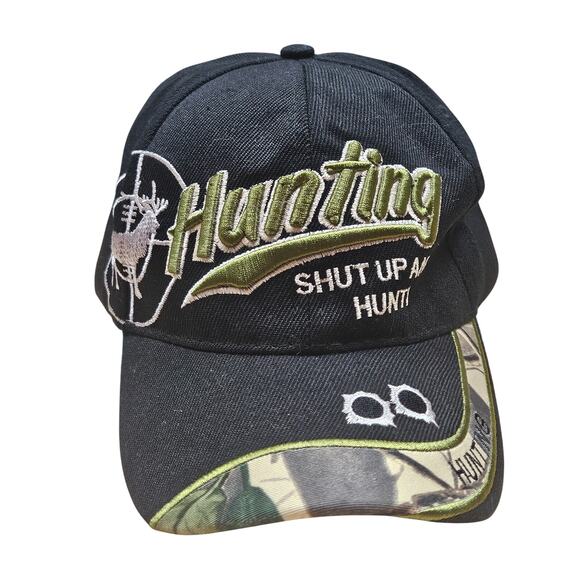 Shut Up and Hunt Hunting Hat Adjust. back 100 percent cotton Bullet Holes Brim - Picture 1 of 8